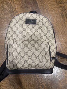 Gucci Beige and Brown GG Canvas Mini Backpack with Black Trim 100% Authentic